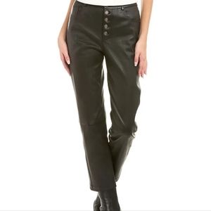 Lafayette 148 New York Reeve Button-Fly Leather Pants Size 14 in Truffle